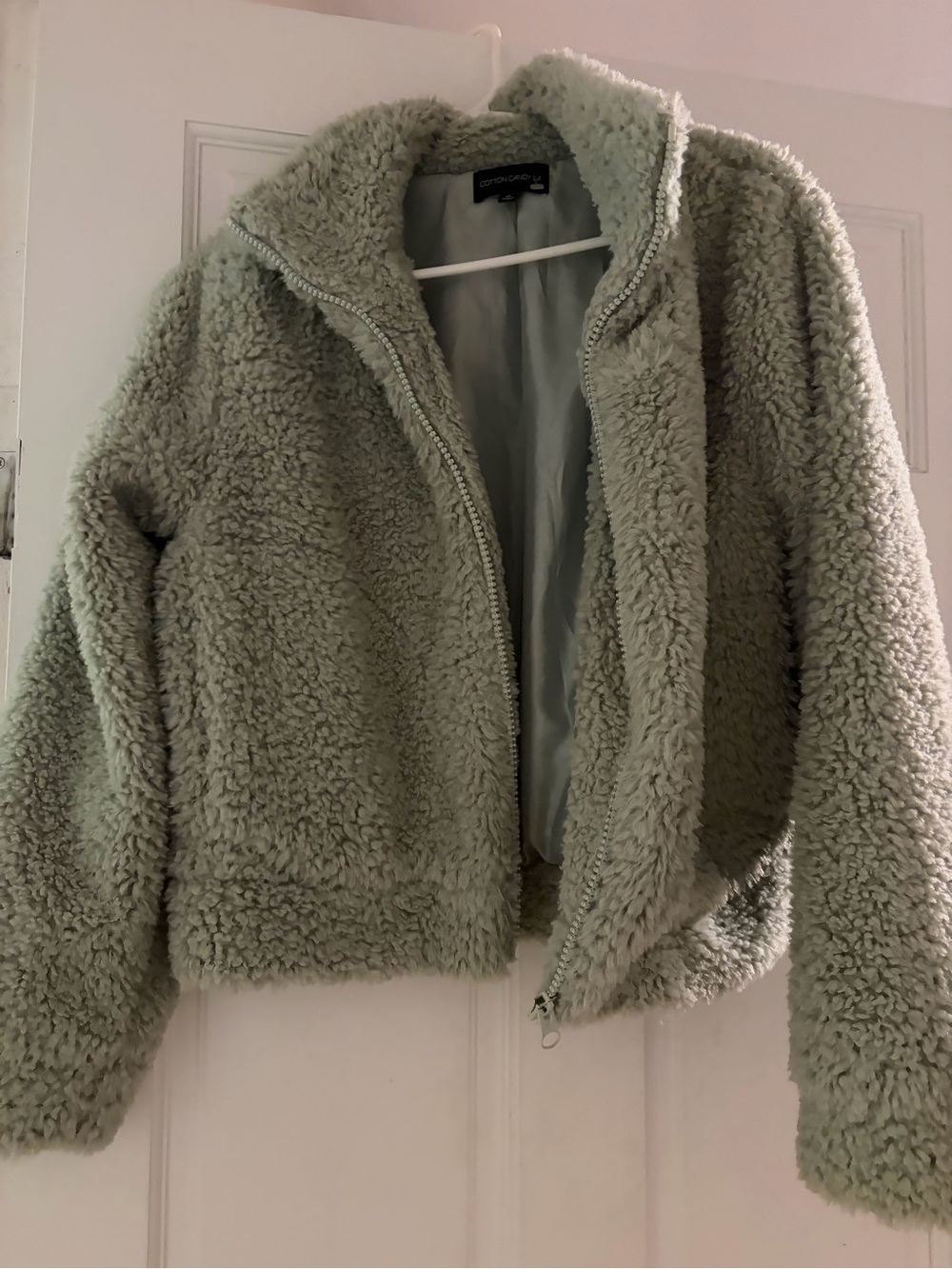 Cotton Candy Plush Sherpa Zip Jacket in Sage
